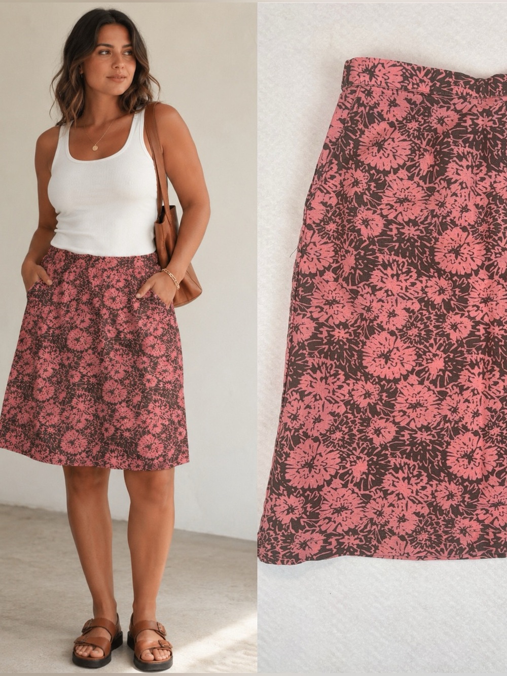 L.L.Bean Floral Linen Blend A-Line Skirt Women’s XS Lightweight Classic Summet